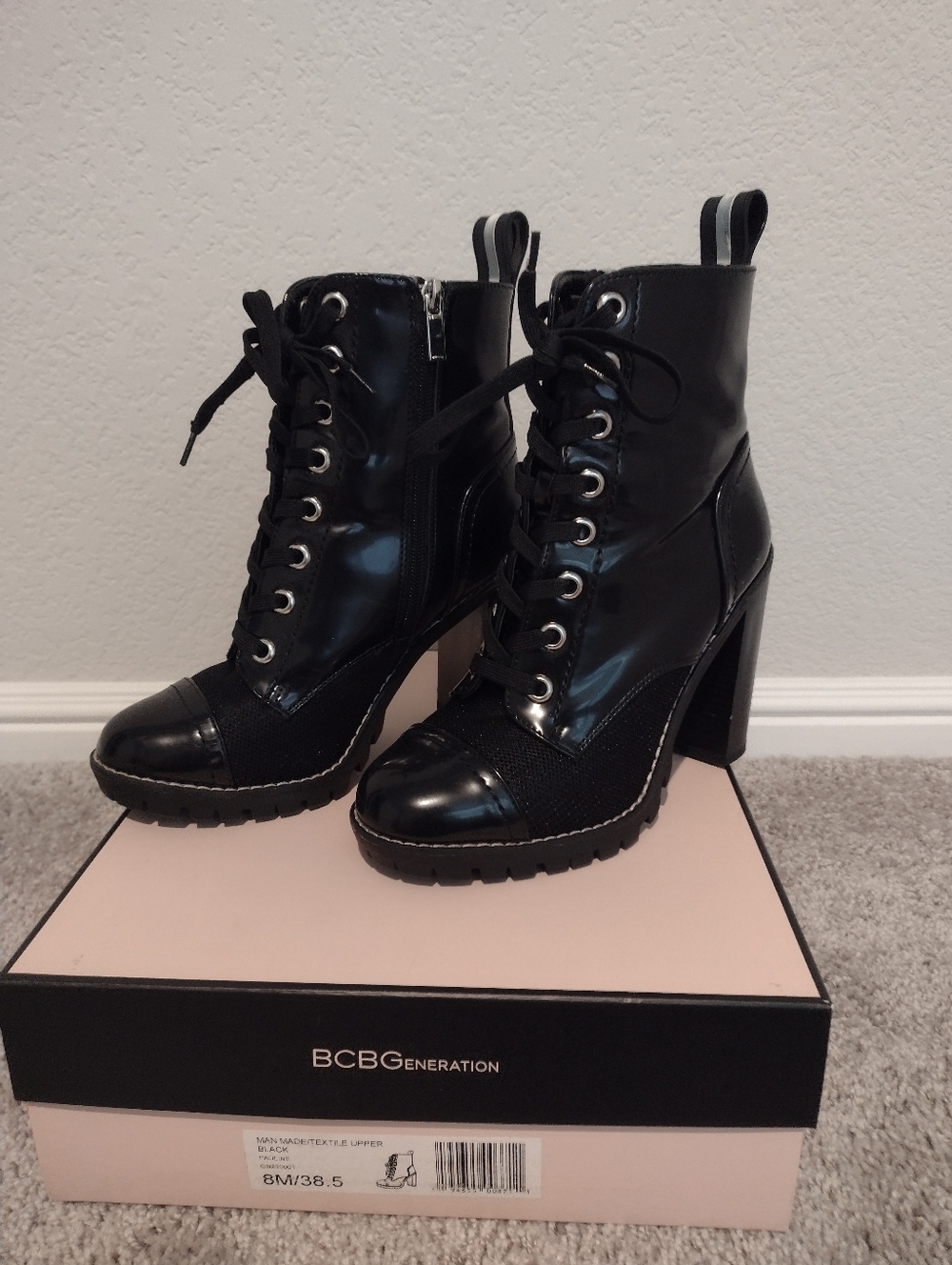 BCBGeneration Black Lace-Up High Heel Combat Boots